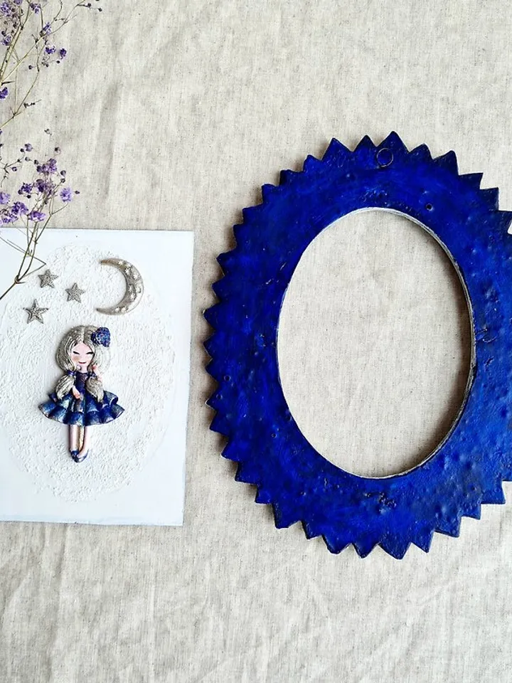 Ornate wall frame White wall decor Moon and Stars doll Girl wall art for nursery