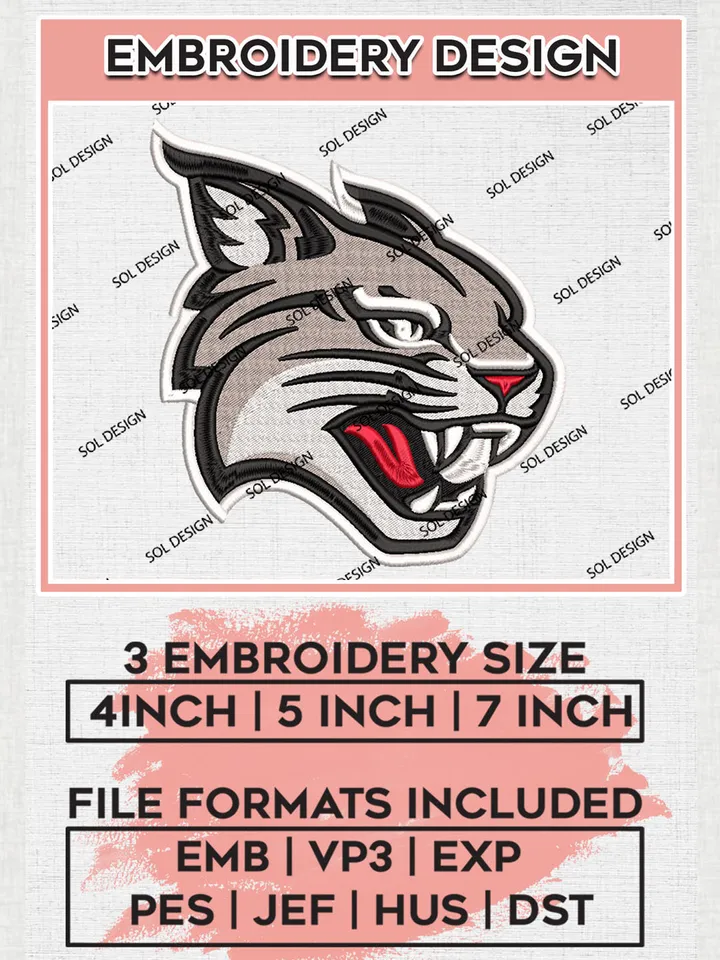 NCAA Davidson Wildcats Team Head Mascot Logo Embroidery Design Files, NCAA Davidson Wildcats Machine Embroidery, NCAA Teams, 3 sizes, NCAA Machine embroidery designs, Digital Download