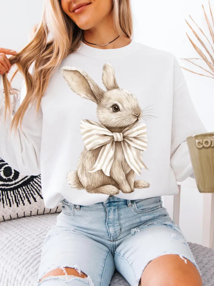 Bunny PNG, Coquette Easter, Brown Bunny Ears, Watercolor Easter Bunny, Clipart, Easter Sublimation, Happy Easter PNG, Bow Aesthetic, Preppy