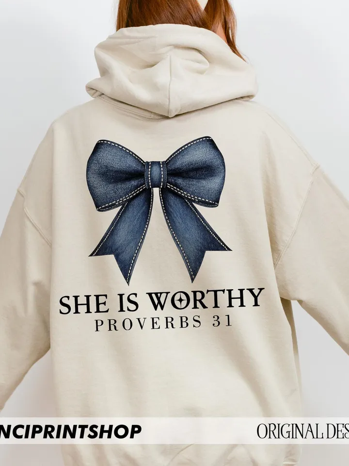 She is Worthy Bow PNG, Women's Christian png, Christian Coquette Designs, Trendy Christian Shirt Ideas, Christian Shirt png, Girly Faith png