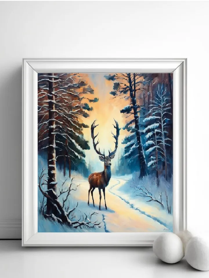 Digital Art. Winter Wonderland: Digital Deer Painting