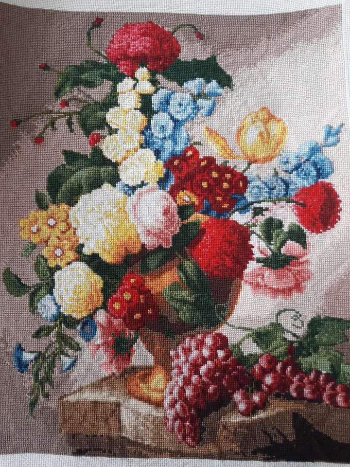 Still Life with Grapes Finished Cross Stitch Embroidery