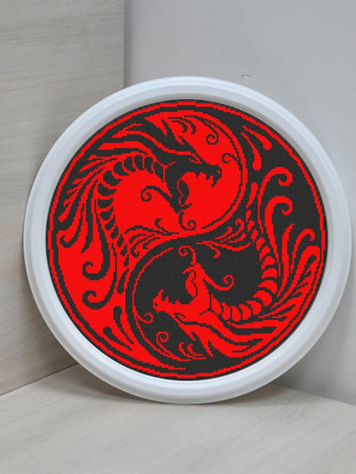 Dragons Yin Yang cross stitch pattern download PDF Dragons mandala digital Ying Yang embroidery beginners Modern cross stitch chart #M161
