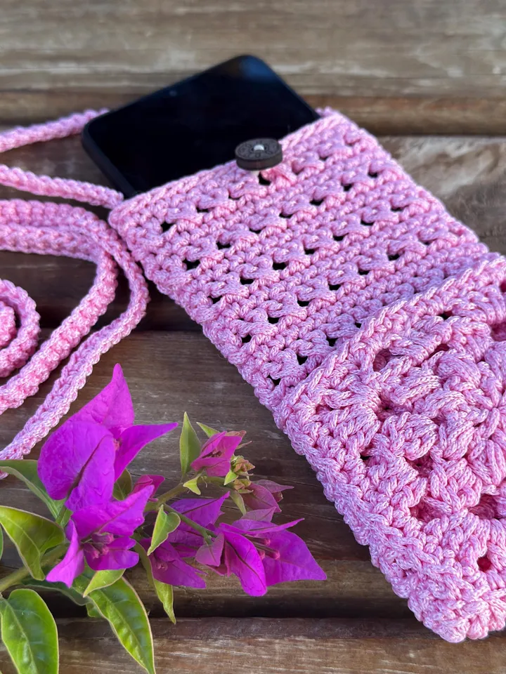 Crochet crossbody bag pattern, cell phone pouch, crochet mini purse, mobile phone case, summer shoulder messenger bag, DIY
