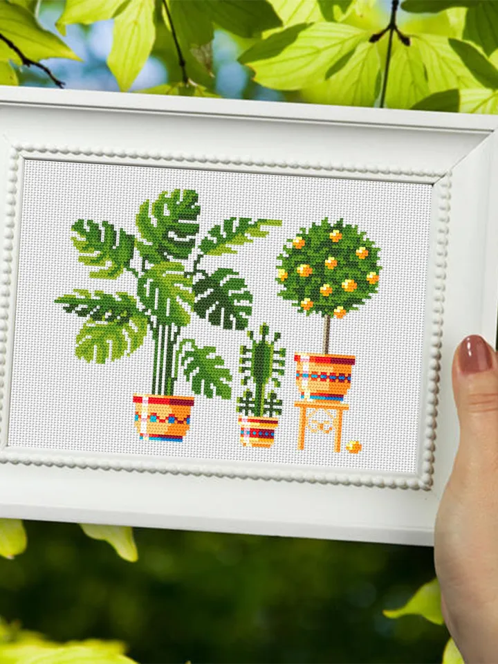 Home plants cross stitch pattern download PDF Floral cross stitch chart, Easy small cross stitch sampler, Monstera leaf, Lemon Tree #P16