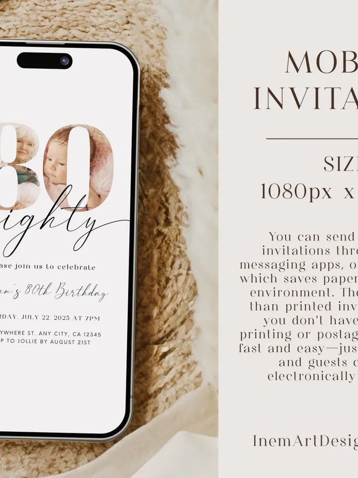 80th Birthday Invitation Template 80th Digital Invite Instant Download Eighty Year Old Minimalist Boho Eighteeth Birthday Printable Canva