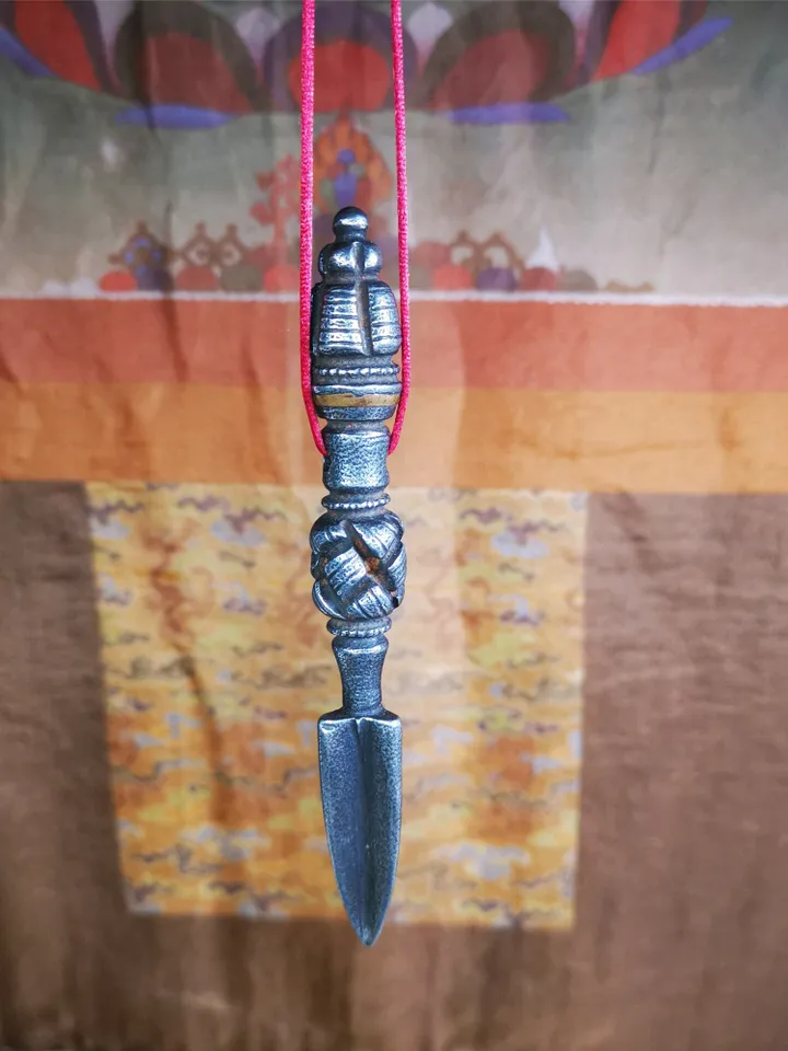 Gandhanra Handmade Tibetan Buddhist Ritual Implement - Kila -Dorje Phurba,Made of Cold Iron inlaid with Copper,5.1"