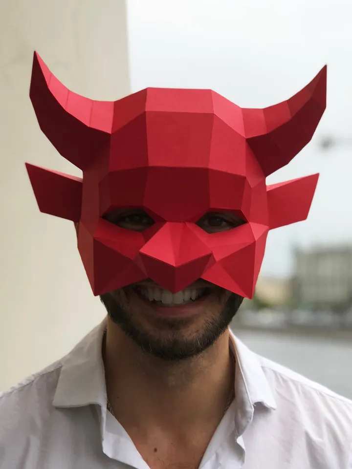Devil Mask Papercraft, Digital Template, PDF Download, Gurko, 3D Low Poly Animal Mask, DIY Origami, Pepakura, Paper Mask, DIY Costume