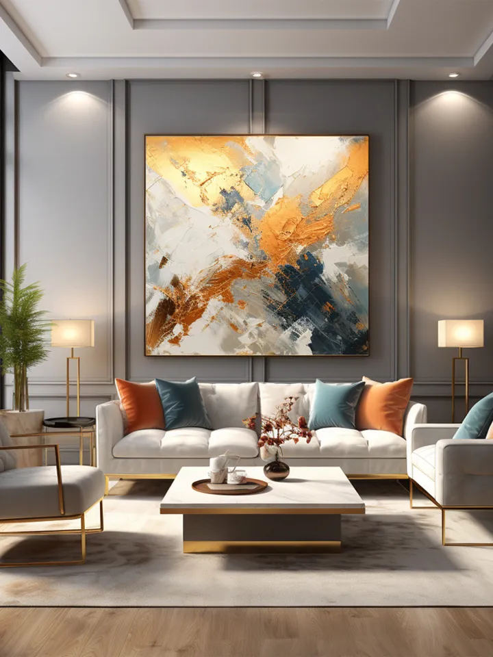 Original Gold foil Oil Painting On Canvans, Large Wall Art, Abstract Gold Painting Custom Painting Living room Wall Decor Painting For Hotel