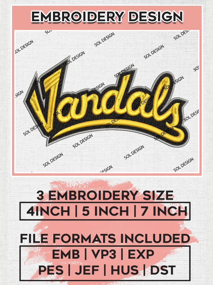 NCAA Vandals Team Word Logo Embroidery Design Files, NCAA Idaho Vandals Machine Embroidery, NCAA Teams, 3 sizes, NCAA Machine embroidery designs, Digital Download