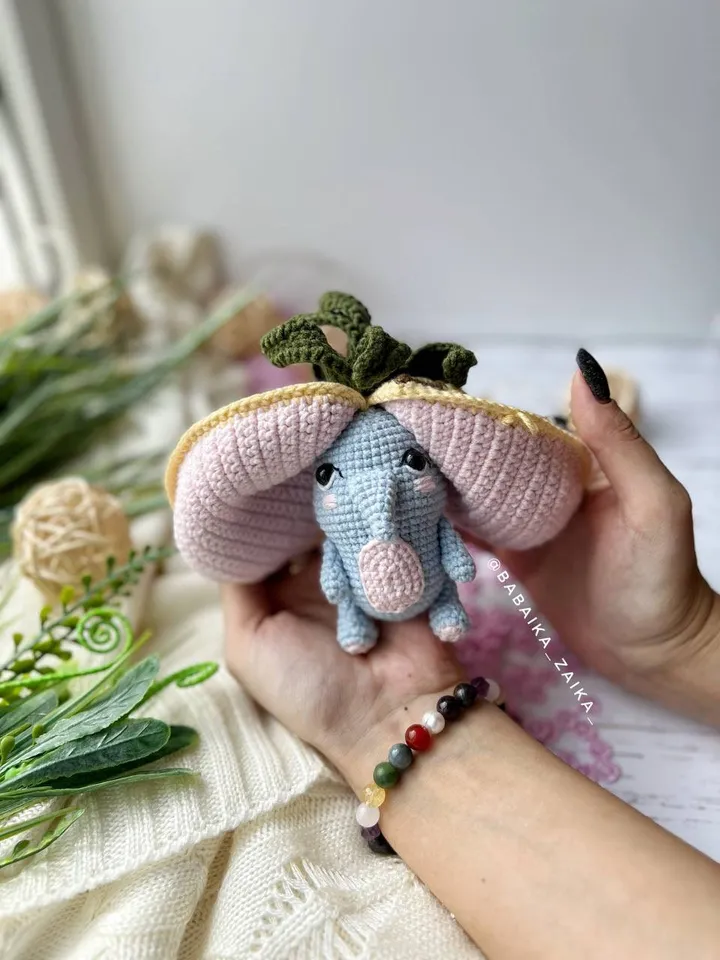 PDF Crochet Pineapple Elephant Pattern, Amigurumi Fruit Animal Tutorial, Unique Handmade Toy Design, Small Toy Eco-Friendly DIY Pattern