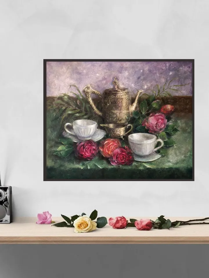 Still life Painting Original Oil Floral Still life Teacup Painting Breakfast Painting