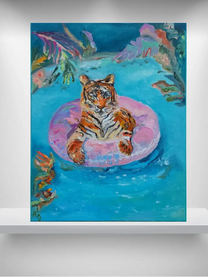 Oil painting 30x40cm (12x16 inches). Tigress at the resort