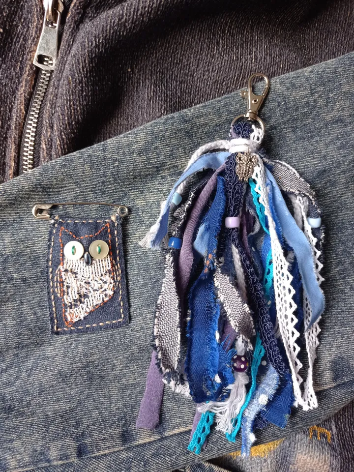 Owl Brooch and boho keychain Set
