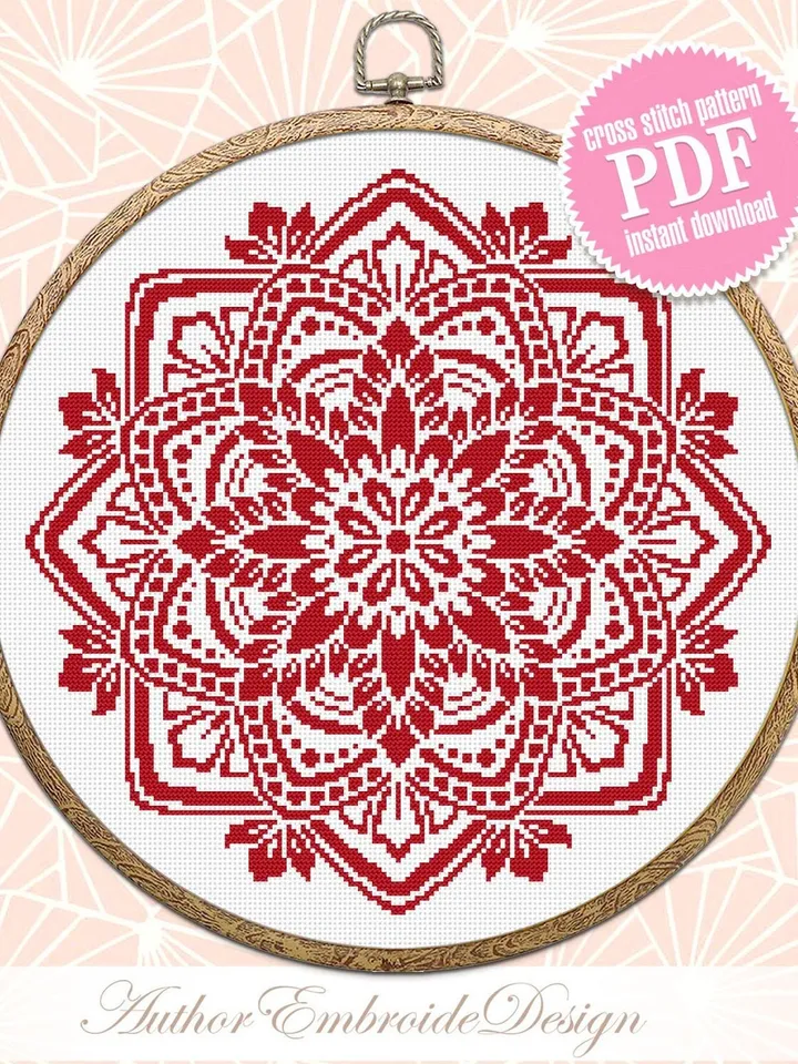 Mandala cross stitch pattern PDF download Monochrome mandala pattern digital PDF, Simple cross stitch chart for beginner, Home decor #M249