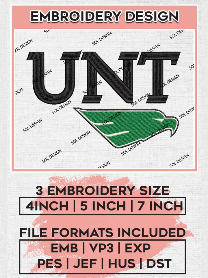UNT Mean Green Team Logo Embroidery Design Files, NCAA North Texas Mean Green Team Embroidery, NCAA Game Day, Machine embroidery designs, Digital Download
