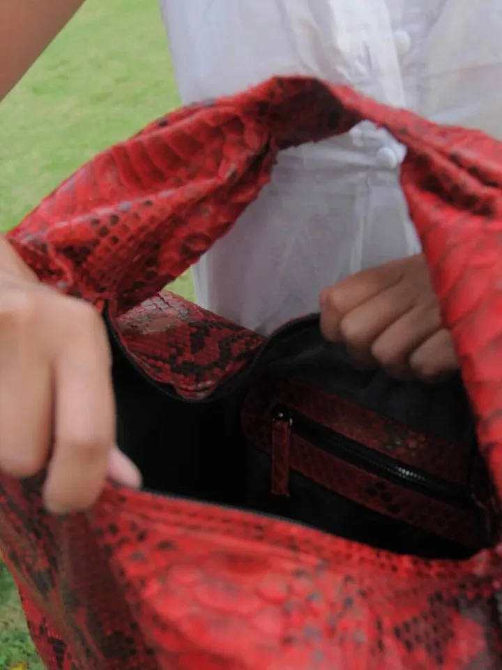 Big Soft Hobo Classy Sport Woman Bag | Purse Genuine Python Skin | Python Skin Products | Red Big Elegant Leather Designer Soft Bag Snake