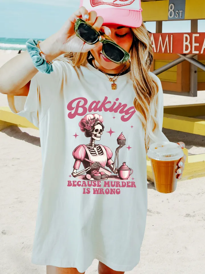 Baking Because Murder Is Wrong PNG Funny Skeleton Housewife Adult Humor Png Cute Pastel Goth Png Witchy Funny Sarcastic SUBLIMATION ORIGINAL