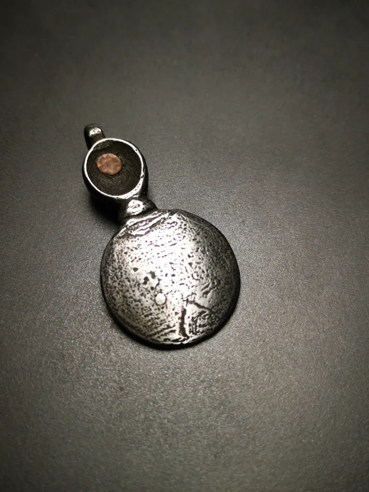 Gandhanra Handmade Buddhist Amulet,Skull Sītavana and Flame Pendant,Cold Iron inlaid Copper