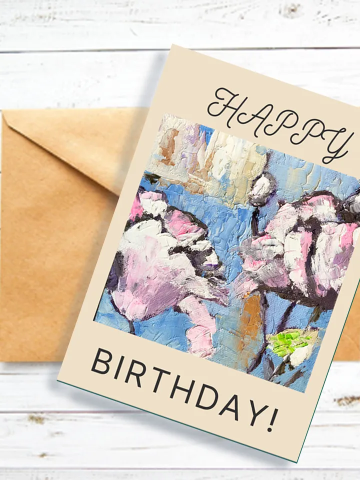 Printable Flower Card, Happy Birthday Card, Digital Greeting card, Hand Painted Abstract Floral Painting Birthday E-Card