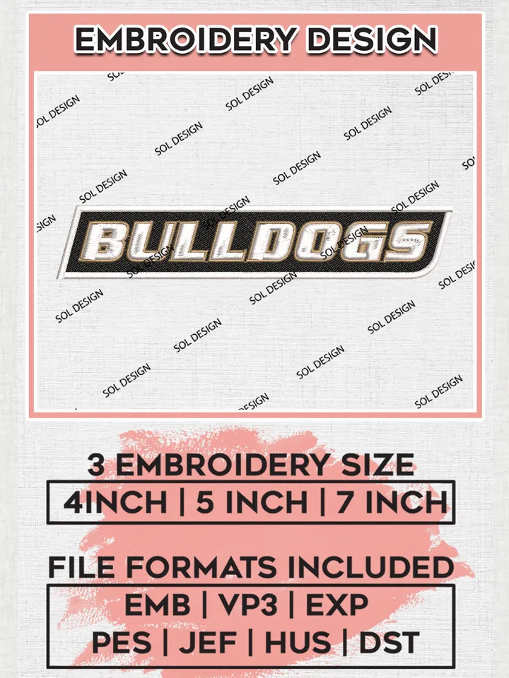 NCAA Bulldogs Football Team Word Logo Embroidery Design Files, NCAA Bryant Bulldogs Machine Embroidery, NCAA Teams, 3 sizes, NCAA Machine embroidery designs, Digital Download