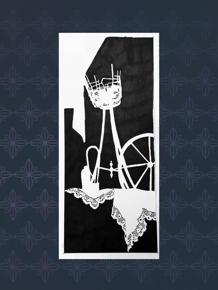 Professional original black and white art with basket