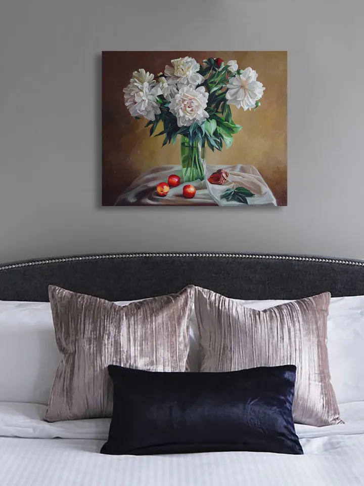 Painting Still life with white peonies