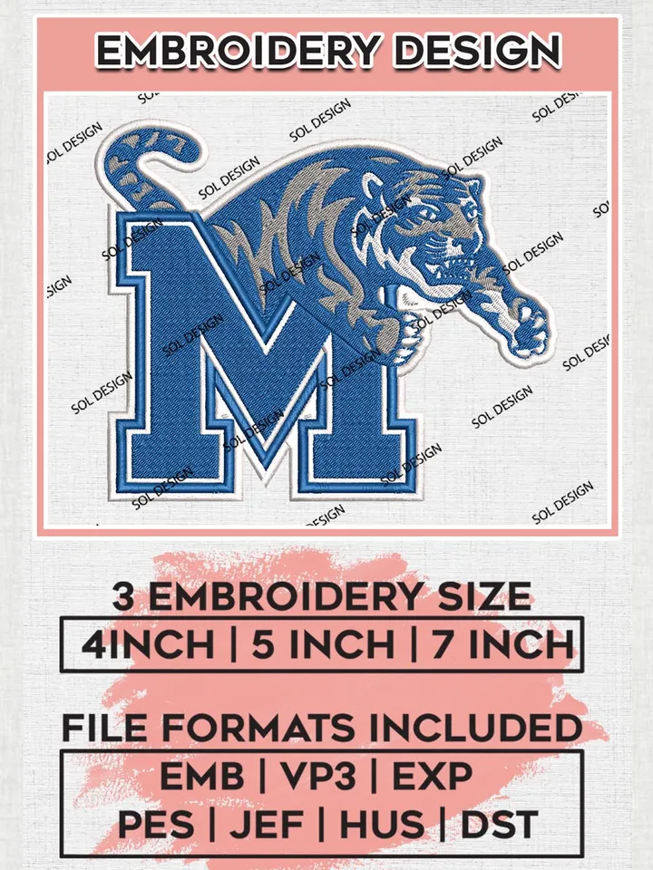 Memphis Tigers Logo Machine Embroidery Design, NCAA Memphis Tigers Embroidery Design Design files, NCAA Embroidery Designs, NCAA Machine Embroidery Designs, Digital Download