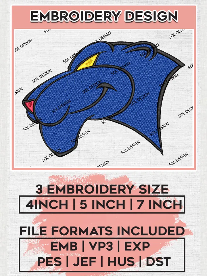 NCAA Georgia State Panthers Team Head Mascot Logo Embroidery Design Files, NCAA Georgia State Panthers Machine Embroidery, NCAA Teams, Game Day, 3 sizes, NCAA Machine embroidery designs, Digital Download