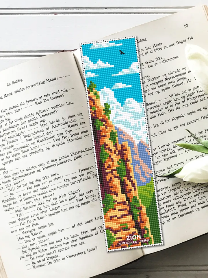 Zion national park bookmark cross stitch pattern PDF download Nature cross stitch chart, Digital bookmark pattern, Mountain landscape #B221