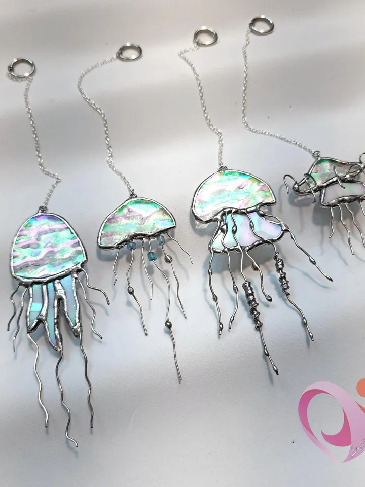 Mini Stained Glass Jellyfish Car Charm Suncatcher for Rear View Mirror Cute Car Accessories for Ocean Lover Gift under 20 Jellyfish Pendant