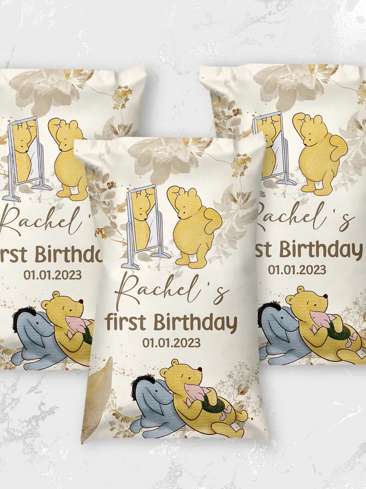Editable Chips Bag Label Birthday Party; Winnie the Pooh 1st Birthday; Printable Chips Bag Potato Label; Winnie Pooh Party Decoration; flw12