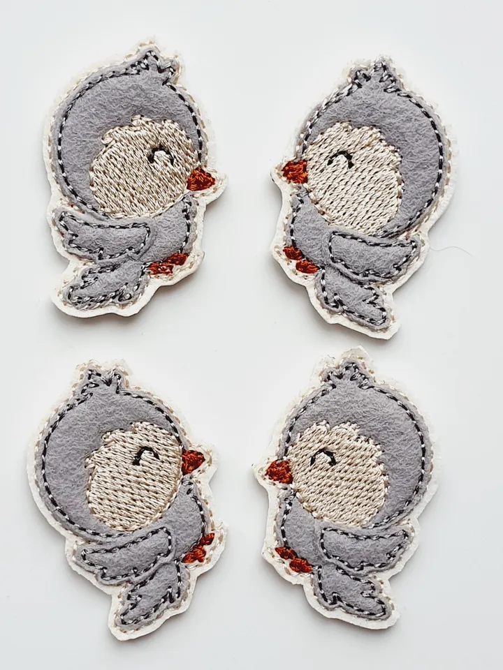 ITH Gray Bird Bullfinch Feltie Embroidery Design Applique, Winter Decor Mini Bird Pattern, 4x4 Hoop DIY Craft
