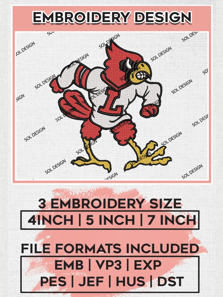 NCAA Louisville Cardinals Team Mascot Logo embroidery designs, NCAA Louisville Cardinals Logo Machine embroidery designs, NCAA Team Logo embroidery designs, NCAA Game Day Machine embroidery designs, Digital Download