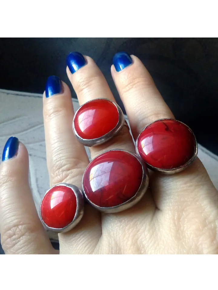 Red Glass Fused ring, Scarlet witch ring, Witchy aesthetic bijouterie Blood ring, Tin handmade soldered ring