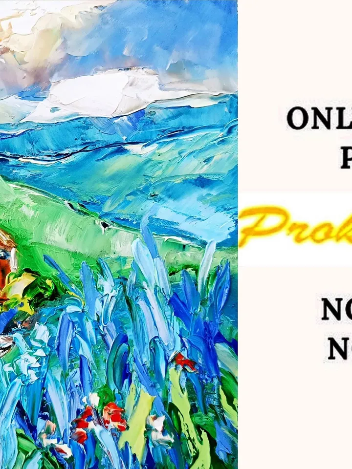 Texas Bluebonnets Painting Original Art National Park Painting Landscape Impasto Oil Painting Green Blue Art Impressionist by ArtProkopaloSv