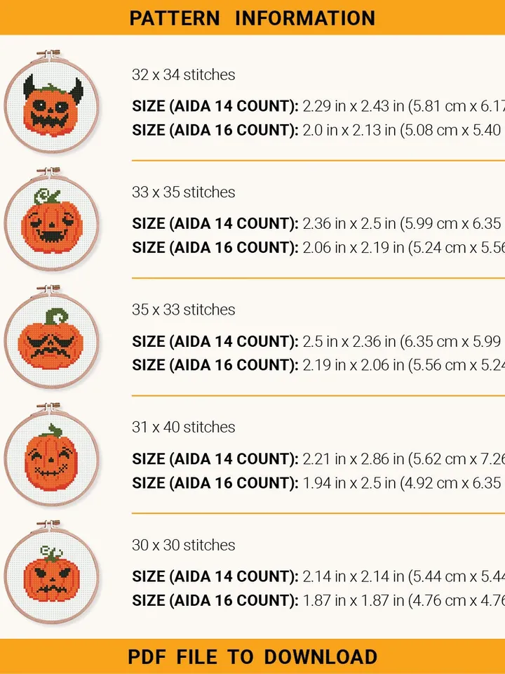 Bundle 10 mini pumpkin Cross stitch patterns, Halloween, Trick or Treat, beginner counted, modern chart, gift DIY, embroidery, instant PDF