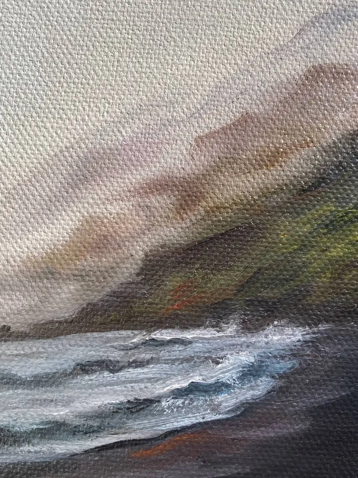 Small Landscape Round Oil Painting Dark Ocean Art Original Moody Victorian Painting Coastal Wall Decor 8 by 8 Art