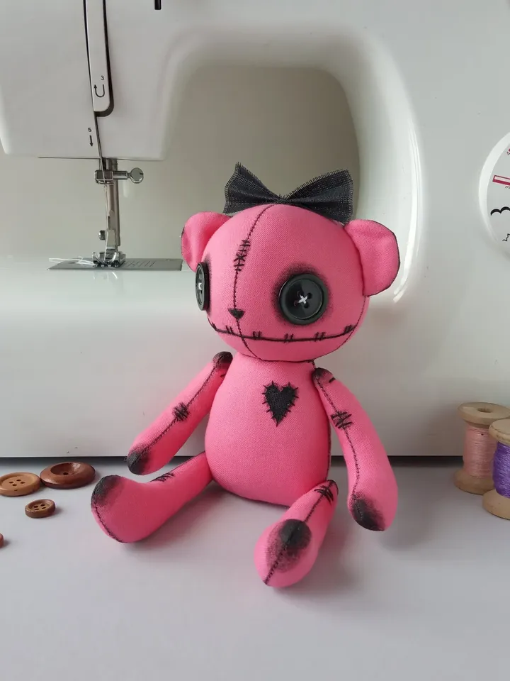 Handmade Bear Doll – Bright Pink