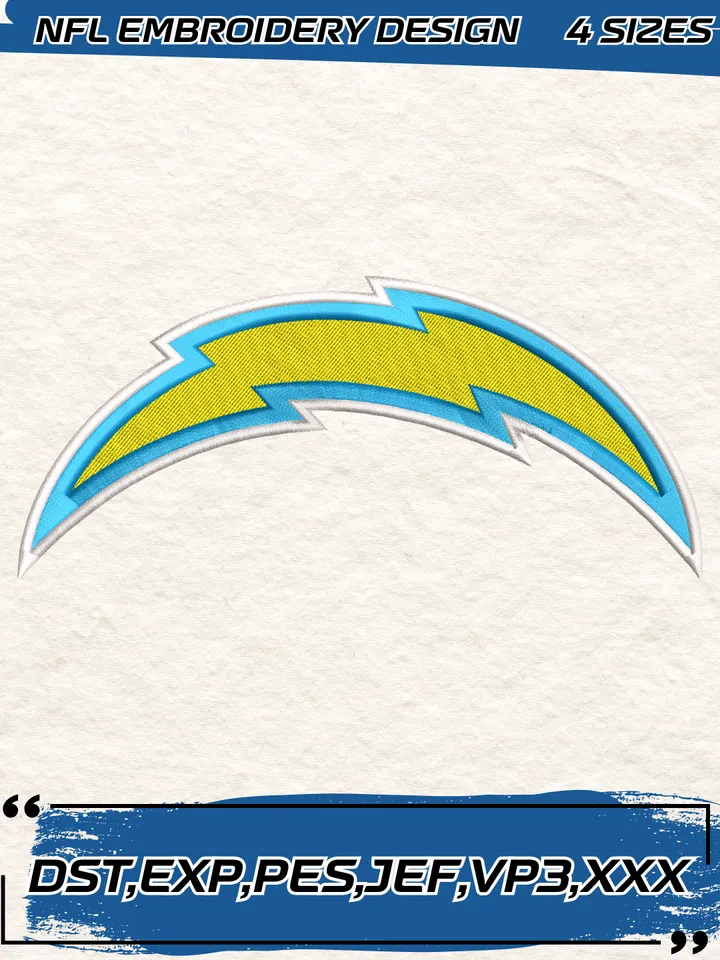Los Angeles Chargers Logo Embroidery Design,NFL Logo Embroidery Design,Machine Embroidery Design File,4 Sizes, Digital Download