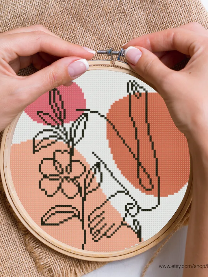 Bundle of 9 Boho Style modern cross stitch woman cross stitch patterns nature home decor beginners embroidery counted gift DIY instant PDF