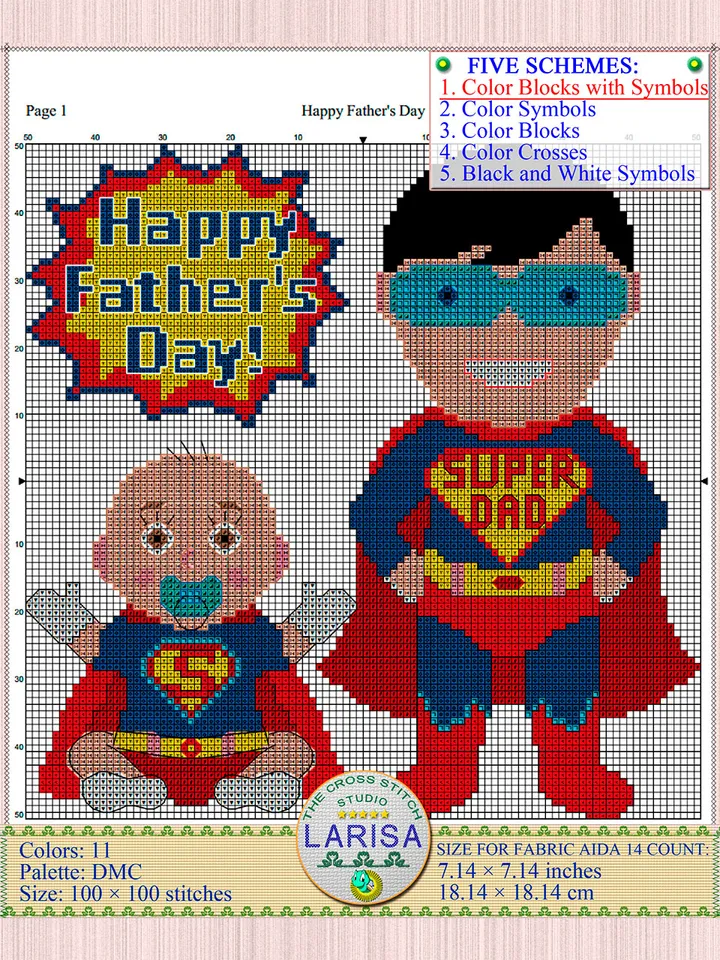 Happy Father’s Day Cross Stitch Pattern | Super Dad