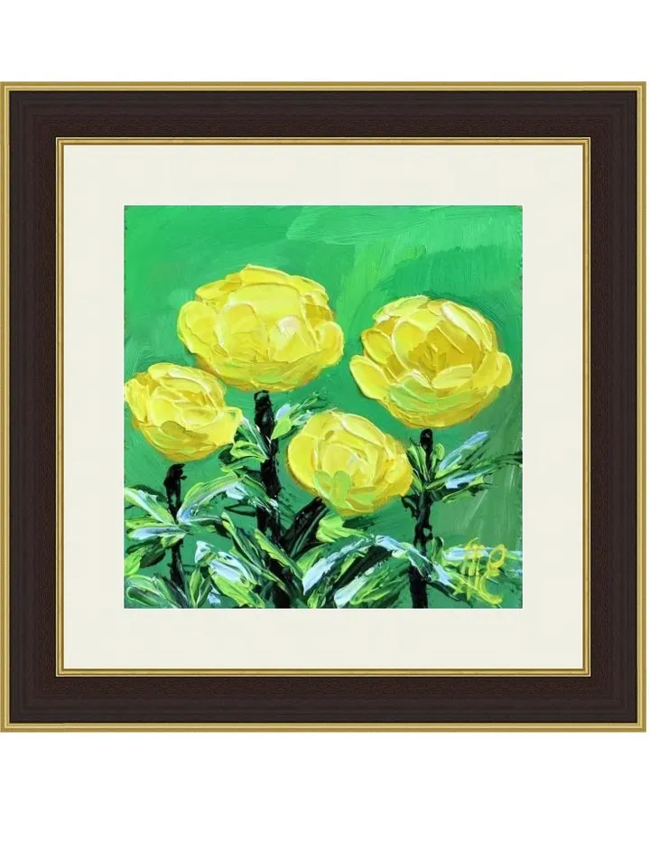 Original Oil Painting Yellow Flowers Impasto Wall Art