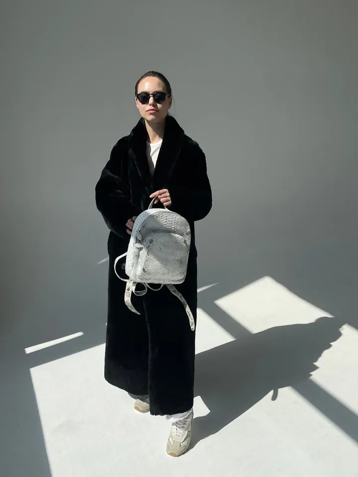 Genuine python skin white backpack | designer women bags | exotic leather purse | trendy casual snakeprint bleached backpack with pockets |