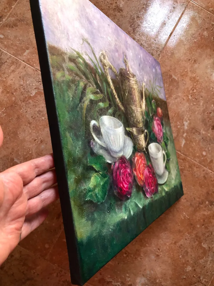 Still life Painting Original Oil Floral Still life Teacup Painting Breakfast Painting