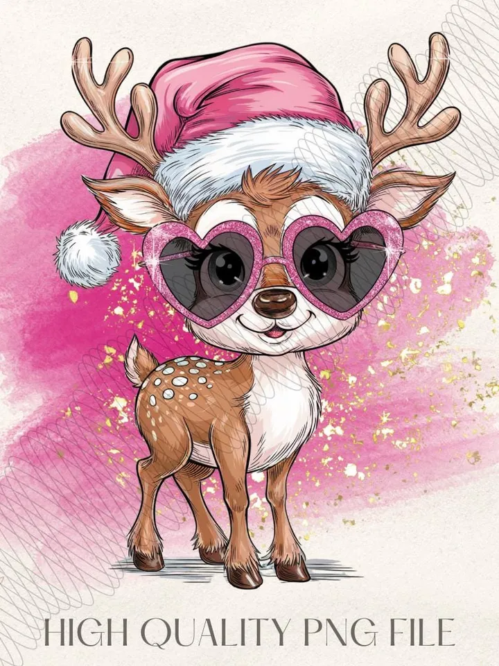 Iridescent Reindeer PNG - Christmas Designs For T-Shirts - Retro PNG - Retro Christmas Designs - Coquette Christmas Design - Reindeer Design