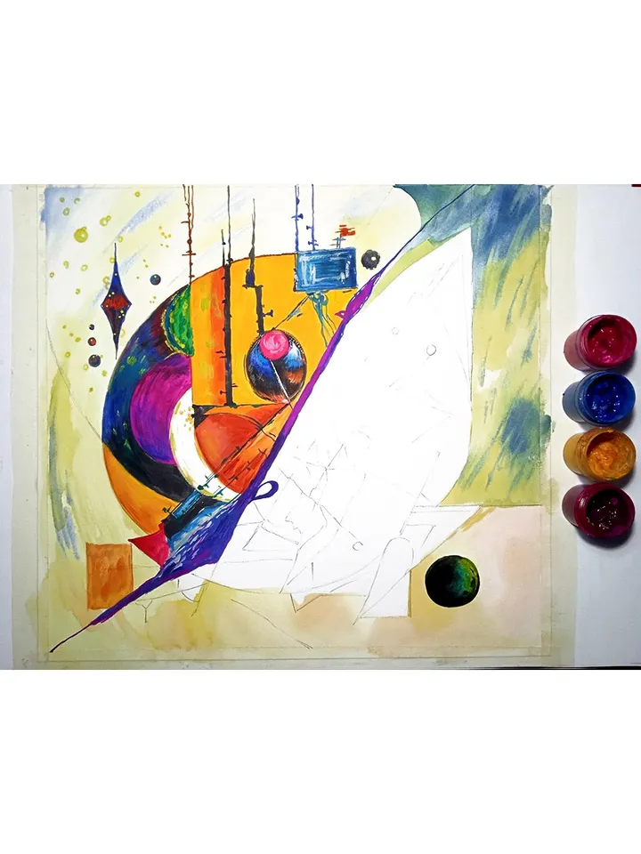 Kandinsky Style Painting Original Art Abstract Wall Art Above Sofa Art 13 by 13.5 Kandinsky Painting by TatianaArtShop