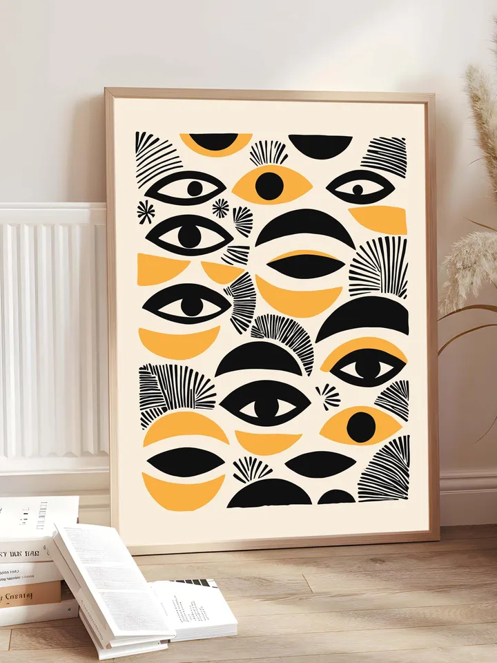 Abstract Eye Digital Print, Minimalist Eye Wall Art, Black Gold Poster, Crayz eyes art Stylish Modern Illustration, Instant Digital Download