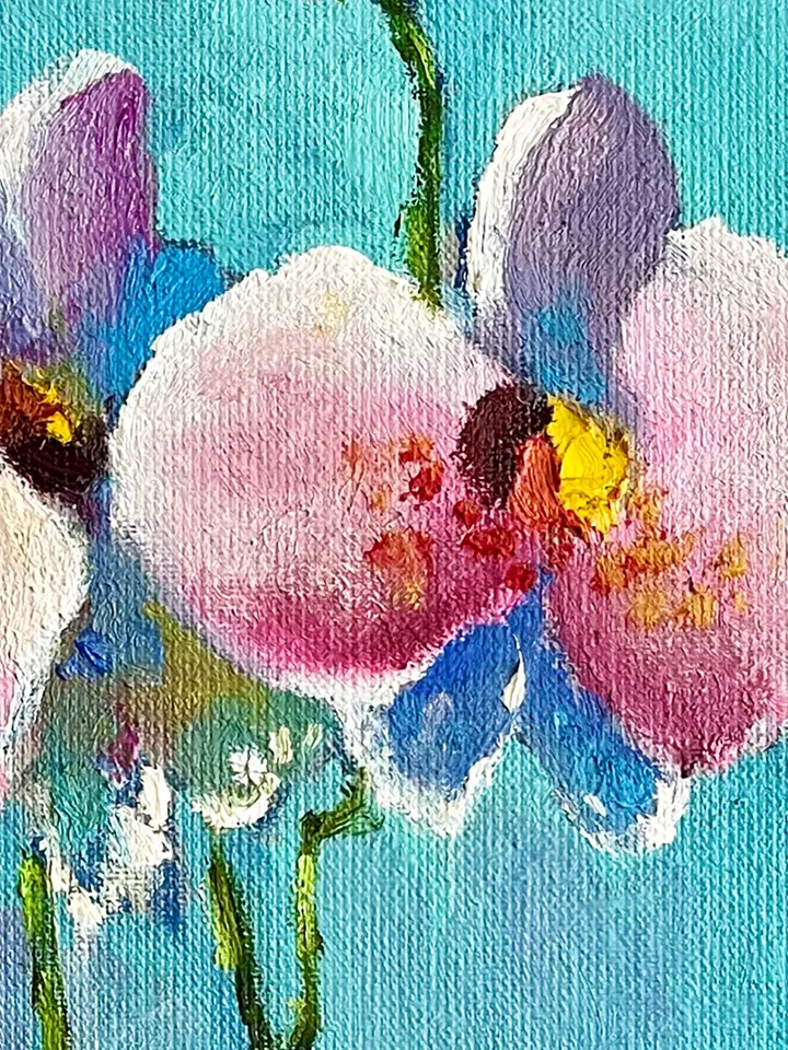 Orchid painting, original flower oil painting, pink floral art