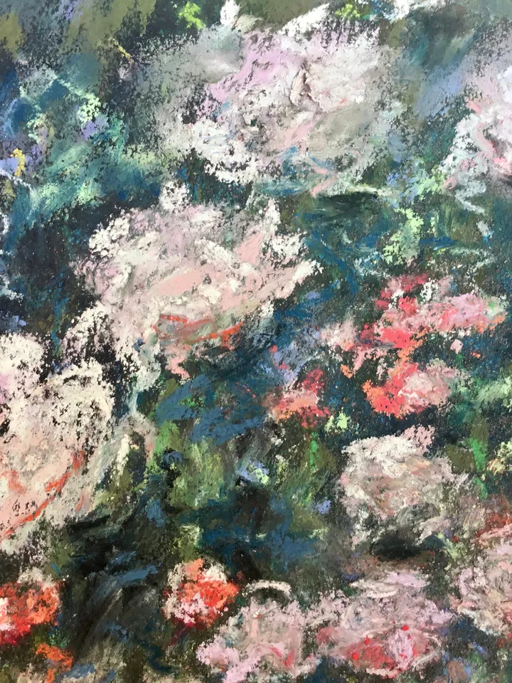 Flower garden,original soft pastel painting on sand paper,Flowers painting Klimt inspired,colourful soft pastel wall art,garden painting.